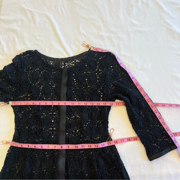Vintage Crochet Floral Lace Black Sheer Cocktail Fit & Flare Dress SMALL EUC - Picture 14 of 15